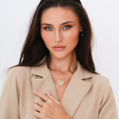 DOUBLE HEART TOKEN NECKLACE (GOLD)