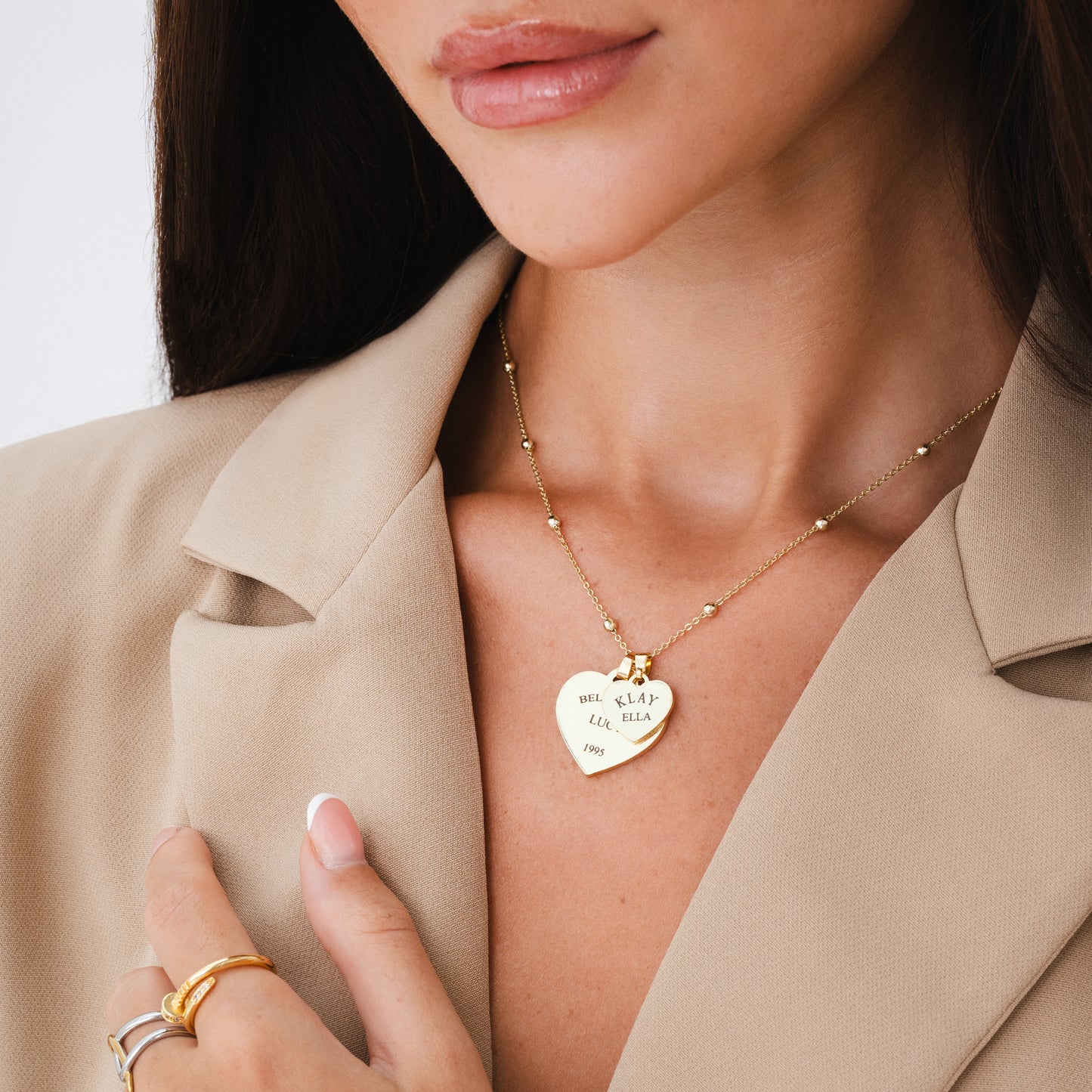 DOUBLE HEART TOKEN NECKLACE (GOLD)