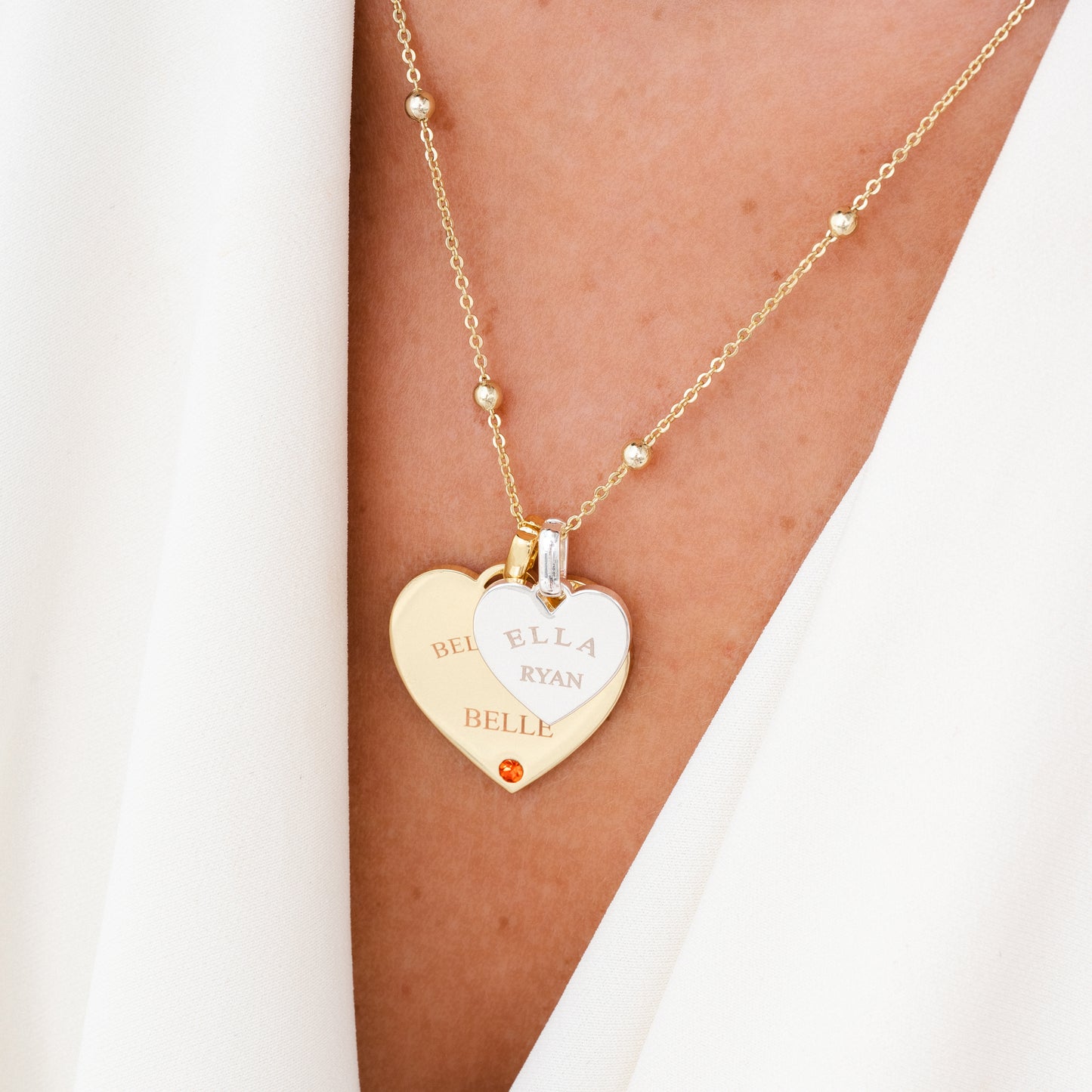 DOUBLE HEART TOKEN NECKLACE (SILVER)